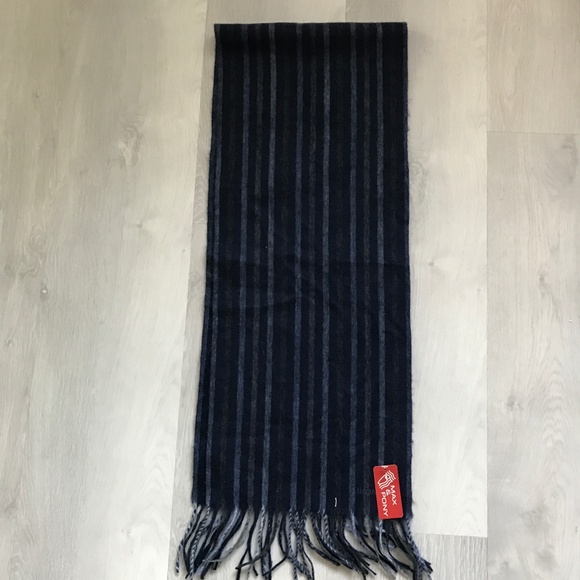 Hardy Amies Wool Blue Navy Stripe Scarf Fringe Scarf - Picture 2 of 9